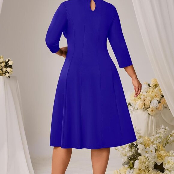 Plus Size V-Neck Midi Dress for Curvy Women Polyester-Blend Casual - Picture 5 of 6